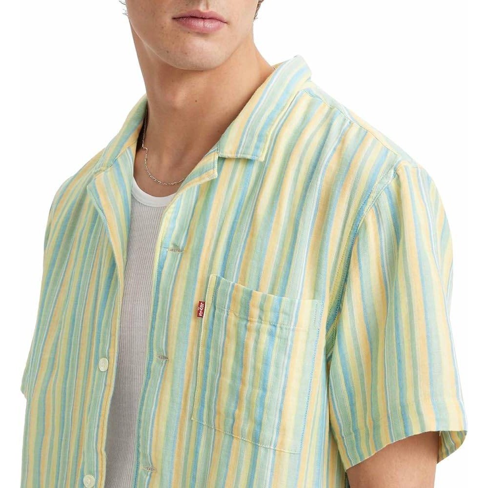 Levi's Men's The Sunset Camp Shirt L Multi Color Striped Cotton Summer Coastal